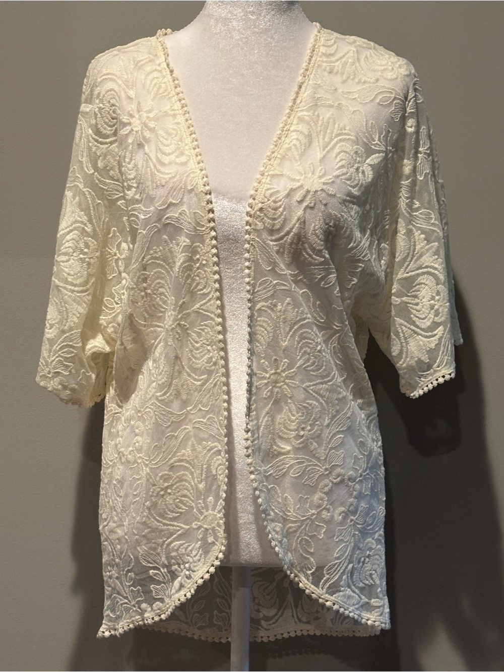 Maurices Ivory Lace Open-Front Kimono Shrug